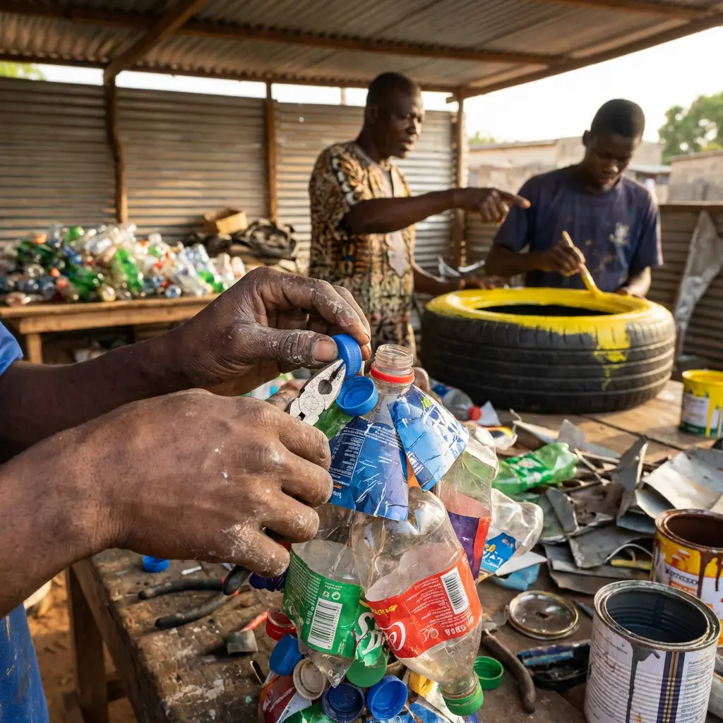 Crafts made from recycled materials in Benin.