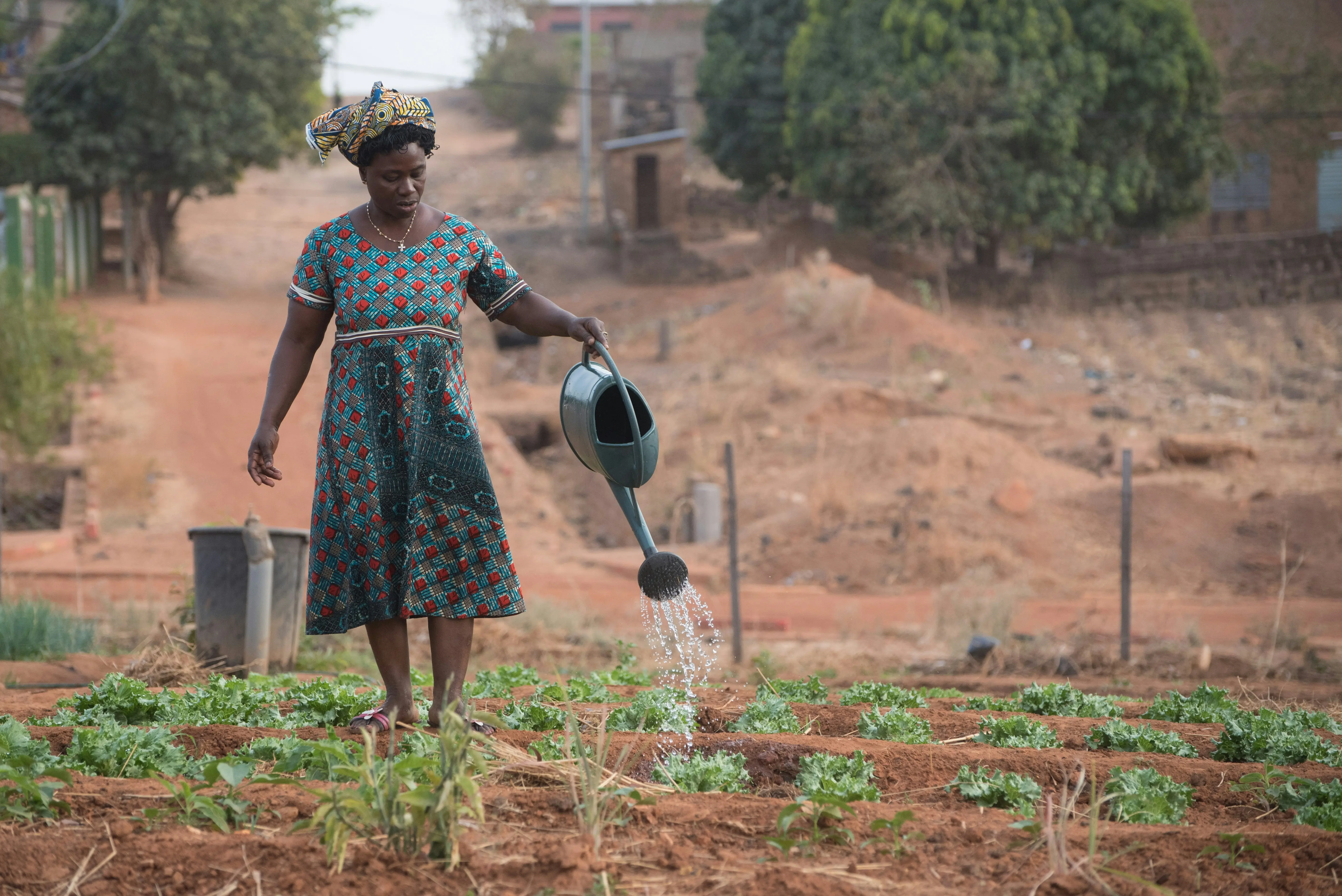 Community members working together on a sustainable project in Benin.
